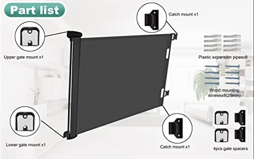 Sulishang Retractable Baby Gate 33.8"x55"- Safety Mesh Baby Gate/Dog Gate, 33inch Tall and Extends up to 55inch Wide for Stairs, Doorways, Hallways, Banisters Indoor and Outdoor (Black) — view 2