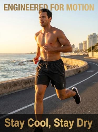 Men's Casual Shorts Elastic Waist with Pockets for Gym Running Sports Black — view 3