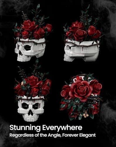 iATOM Skull Roses Flower Bouquet Building Set, Botanical Collection Kit for Adult Women, Birthday Gifts for Mothers Day for Her/Girlfriend/Mom/Wife/Couple, Goth Horror Skeleton Pot Home Table Decor — view 3