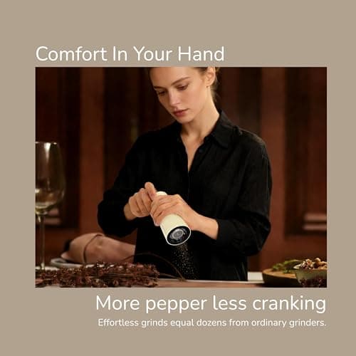 Aurevit Salt and Pepper Grinder Set Manual, Salt and Pepper Mill with Ceramic/Stainless Steel Core, External Adjustable Coarseness, Refillable, Durable (2 Packs, Greige) — view 2