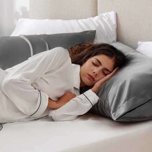 Love's cabin Satin Pillowcase for Hair and Skin (Dark Gray, 20x30 inches) Similar to Silk Pillow Cases, Pillow Cases Queen Size Set of 2 - Satin Cooling Pillow Covers with Envelope Closure
