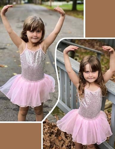 Zaclotre Girls Sequin Leotard Sparkly Strap Ballet Skirted Leotards Tutu Dress Ballerina Outfit Dance Costume for Kids — view 7