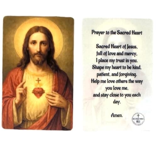 Westmon Works Sacred Heart of Jesus Centerpiece Italian Metal Rosary Center with Laminated Made in the USA Holy Prayer Card — view 2