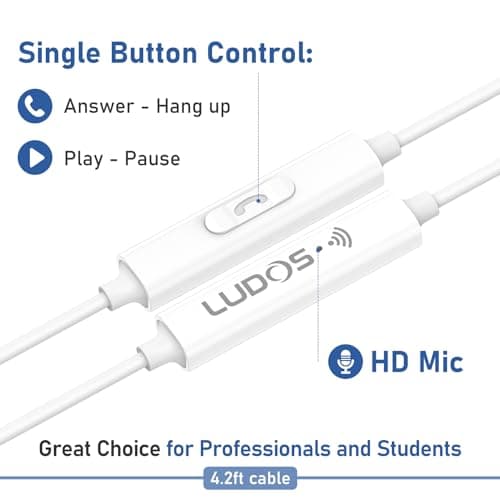 LUDOS FEROX Wired Earbuds in-Ear Headphones, Earphones with Microphone, 5 Years Warranty, Noise Isolation Corded for 3.5mm Jack Ear Buds for iPhone, iPad, Samsung, Computer, Laptop, Gaming, Sports — view 2