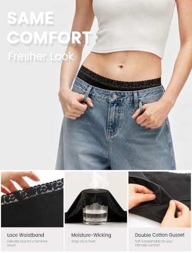 READY TO LOVE Cotton Underwear Womens Sexy Panties Lace Waistband Full Coverage Briefs Ladies Bikini Hipster 6 Pack — view 2