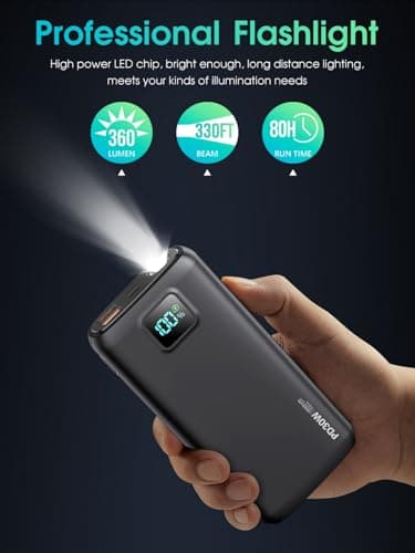 Portable-Charger-Power-Bank - 40000mAh Power Bank PD 30W and QC 4.0 Quick Charging Built-in Bright Flashlight LED Display 2 USB 1Type-C Output for Most Electronic Devices on The Market (Matte Black) — view 5