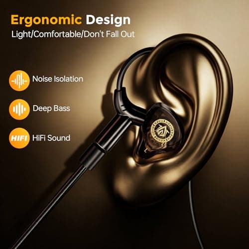 BlueFire Wired Gaming Earbuds with Mic, in-Ear Headphones with Deep Bass, Noise Isolating HiFi Earphones, 3.5mm Plug for PC PS5 Phone, Detachable Mic & Volume Control — view 3