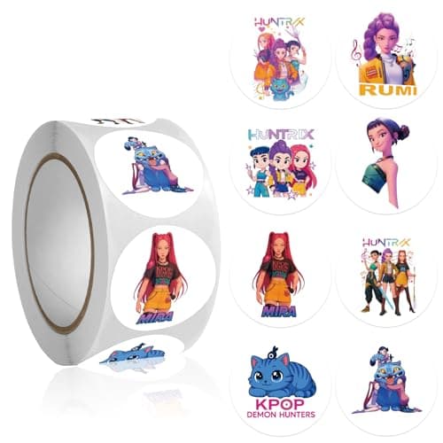 Demon Movie Hunters Stickers Roll - 500Pcs 8 Style Korean Hunters Movie Anime Music Idol Vinyl Stickers Decals - Easy Stick & Removeable for Fans Lover Scarpbook Window Tumblers Water Bottles Teens