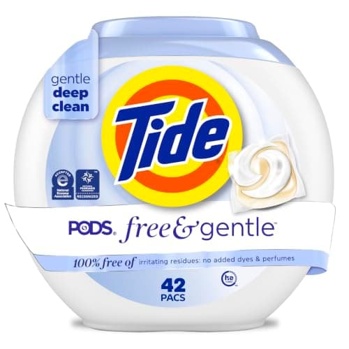Tide PODS Free & Gentle Laundry Detergent Soap Pacs, Tide PODS Laundry Detergent, Laundry Detergent Pacs, Laundry PODS Detergent, 42 Count