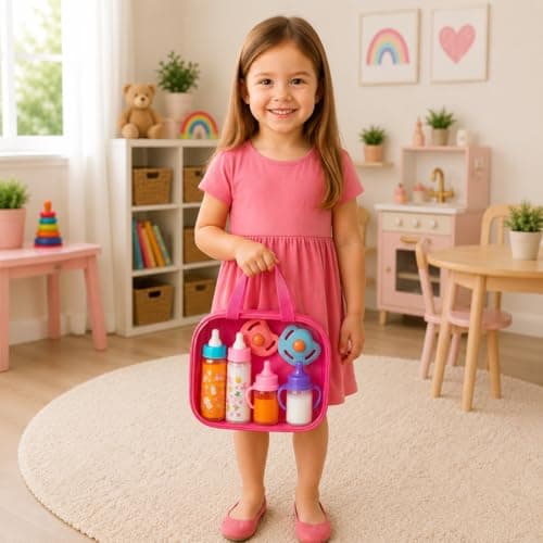 fash n kolor®, My Sweet Baby Disappearing Doll Feeding Set | Baby Care 6 Piece Doll Playset for Toy Stroller | 2 Milk & Juice Bottles with 2 Toy Pacifier for Baby Doll — view 9