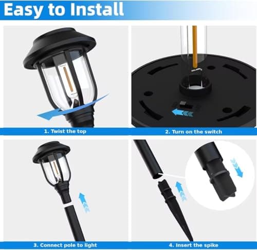 Solar Lights Outdoor Waterproof 8 Pack, 6000K Cool White Solar Pathway Lights, Auto On/Off,Solar Lights for Walkway Black Stainless Steel Landscape Lighting for Walkway Driveway Yard Garden Patio — view 4