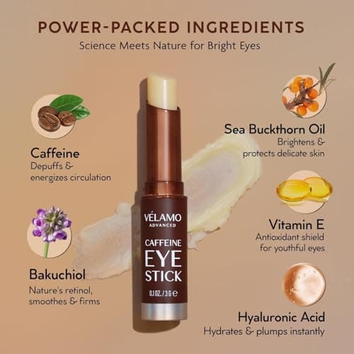 VELAMO ADVANCED Caffeine Eye Stick: Energizing & Hydrating Under Eye Balm for Dark Circles & Puffiness - Travel Essentials, Portable & Perfect for On-the-go Use, 0.1 OZ/3g — view 2
