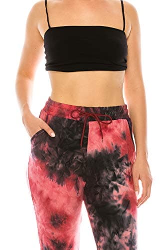Leggings Depot Women's Jogger Track Cuff Sweatpants with Pockets for Yoga, Workout, Raspberry Tie Dye, 2X — view 3