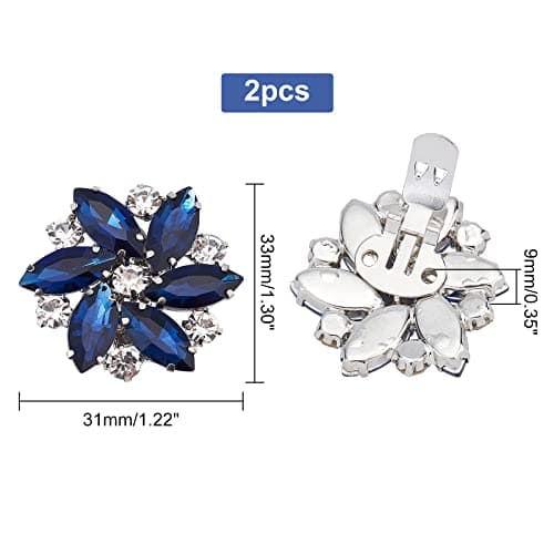 FINGERINSPIRE 2PCS Crystal Shoe Clips 1.3x1.2 inch Blue Rhinestones Shoe Buckles Charms Exquisite Flower Shape Shoes Jewelry Decoration with Box for Women Bridal Pumps Flats Clutch Dress Hat Shoe