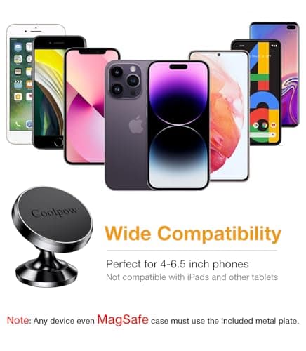 Coolpow【2 Packs Magnetic Phone Holder for Car【Strong Magnet】 Phone Holders for Your Car Phone Holder Mount【4 Metal Plate】 Universal Car Accessories for Women Men for iPhone Samsung Speakerphones — view 5