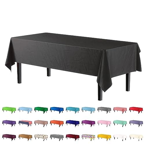 12-Pack Black Plastic Rectangle Tablecloths 54x108, Rectangular Table Cloths