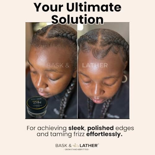 BASK & LATHER Strong Hold Edge Control Gel with Castor Oil, Non-Greasy, Non-Flaking, No White Cast, Long Lasting, Supports Hair Growth, Natural Formula, For All Hair Types, 5.3 Fl Oz — view 4