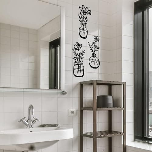 3 PCS Black Metal Flowers Wall Decor Grandma Mothers Day Gift Birthday Gifts for Women Wall Art Metal Wall Sculptures Hanging for Indoor Kitchen Bathroom Bedroom living room 14.56x5.9 inches — view 3