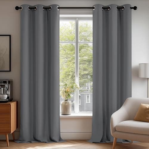 Deconovo Blackout Room Darkening Thermal Insulated Curtains, Energy Efficient & Noise Reducing Grommet Window Drapes for Bedroom, Living Room, Nuresrey, Kids Room, 42x84 Inch, 2 Panels, Light Grey
