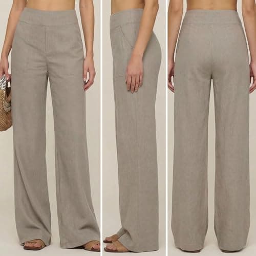 Womens Linen Pants Wide Leg Yoga Pants Women Casual Cotton Linen Palazzo Pant Lounge Beach Vacation Summer Straight Leg Trousers with Pockets Bronze L — view 5