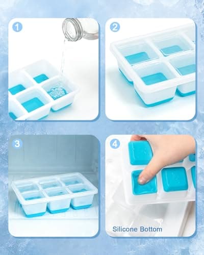 3 Pack Large Ice Cube Tray with Lid, Easy Release Freezer Molds-Blue — view 3