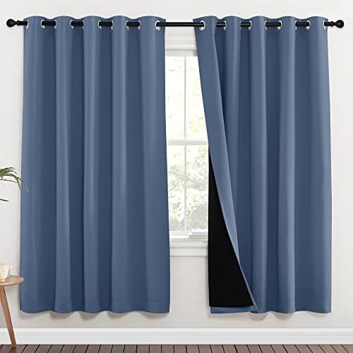 NICETOWN Full Shade Curtain Panels, Pair of Energy Smart & Noise Blocking Out Blackout Drapes for Guest Room Window, Thermal Insulated Lined Window Dressing (Stone Blue, 70 in x 72 in (W x L)