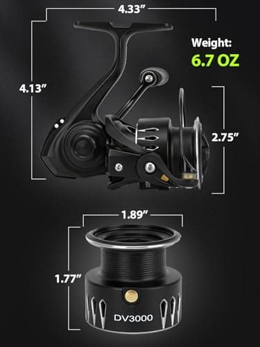 DV3000 Spinning Reel - 5.2:1 Gear Ratio, 5+1 Stainless Steel Bearings, 15.5LBS Max Drag, Heavy-Duty Carbon Fiber Frame for Freshwater/Inshore Fishing (6.7oz) — view 6