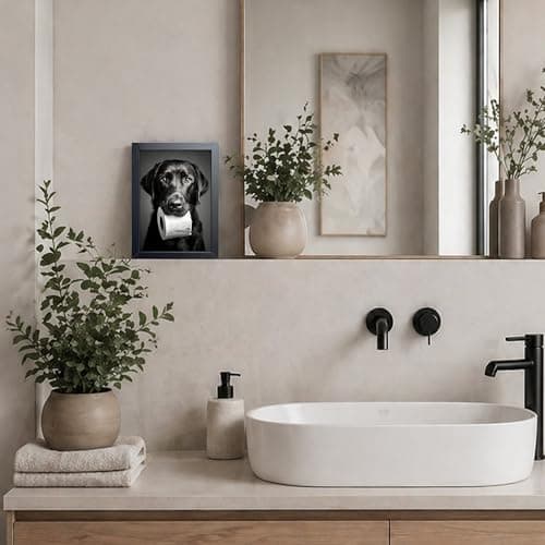 Black and White Bathroom Wall Art, Funny Labrador Dog Canvas Prints Poster, Cute Dog Chewing Toilet Paper Wall Decor, Modern Farmhouse Restroom Bathroom Home 8x10 Inch Framed — view 5