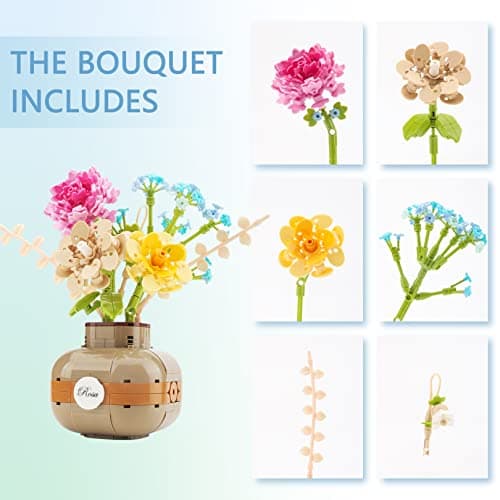 LUKHANG Rose Flower Building Blocks Set with Vase, Artificial Bouquet Bricks Model Kit, DIY Potted Bonsai Home Decor Ornament, Gift for Mom, Girlfriend on Mother's Day Christmas (542 PCS)