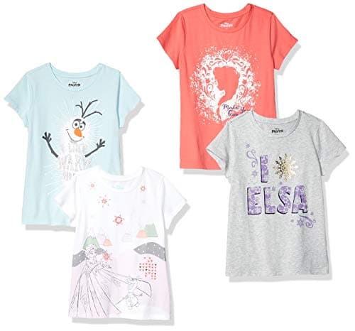 Spotted Zebra Girls' Kids Disney Star Wars Marvel Princess Short-Sleeve T-Shirts, 4-Pack Frozen Elsa & Olaf, Small