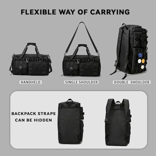 3-in-1 45L Gym & Travel Duffle Bag Backpack with Shoe Compartment & Wet Pocket – Multi-Functional Sports Bag for Workout, Weekend, Overnight Use — view 3