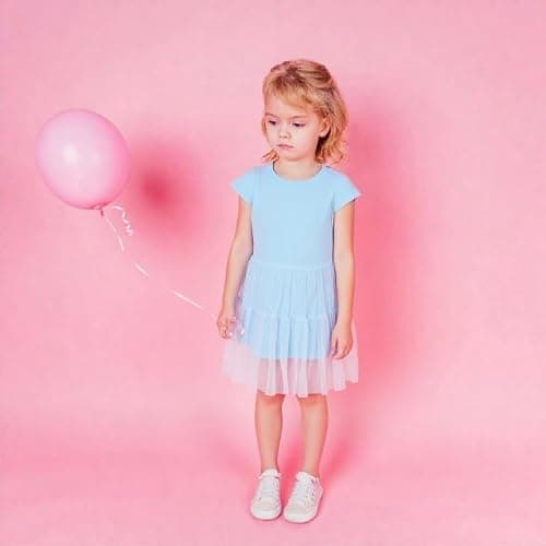Winzik Girls Dress, Toddler Summer Short Sleeve Cotton Casual Blue Dresses Clothes 18M-7Y(5-6 Years, Solid Blue Mesh) — view 2