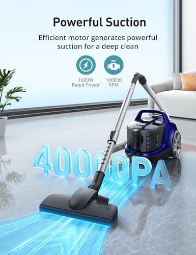 Aspiron Canister Vacuum, Upgraded 1600W Bagless Canister Vacuum Cleaner