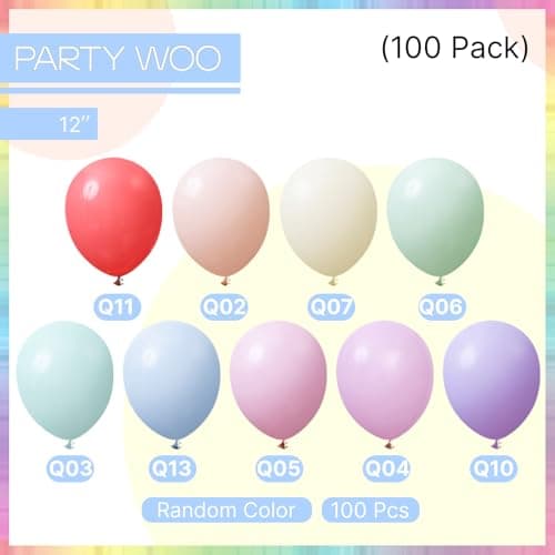 PartyWoo Pastel Balloons 100pcs 12 Inch Pastel Rainbow Latex Balloons for Baby Shower Gender Reveal Engagement Bachelorette Easter Bridal Shower Anniversary Retirement Birthday Party Decorations — view 2