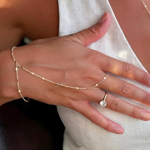 3PCS 14K Gold-Plated Hand Chain Bracelets for Women, Stack Bracelets Set Adjustable, Dainty Ring Bracelet Hand Chain — view 2