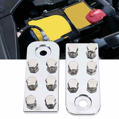 Dpofirs 6 Point Battery Terminal Connectors, 6 Spot Flat Lug Battery Terminals Aluminum Alloy, 2 Row Terminal Block for Multiple Devices, with 2 Pieces, for Screw/Fastener Down Automotive Marine — view 3