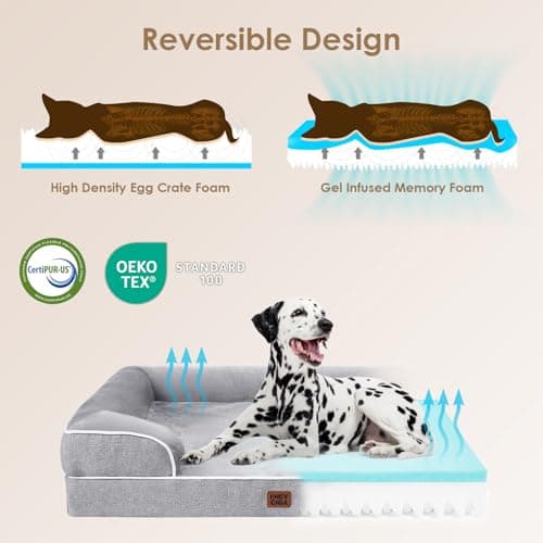 EHEYCIGA Orthopedic Dog Beds for Extra Large Dogs 44x32Inch, Polyurethane Foam XL Pet Bed with Sides, Non-Slip and Egg-Crate Foam Big Dog Couch Bed with Washable Removable Cover, Grey — view 3