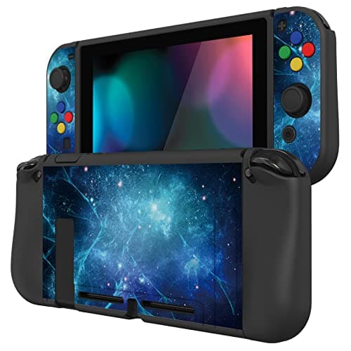 PlayVital ZealProtect Soft Protective Case for Nintendo Switch, Flexible Cover Protector for Switch with Tempered Glass Screen Protector & Thumb Grips & ABXY Direction Button Caps - Blue Nebula — view 5