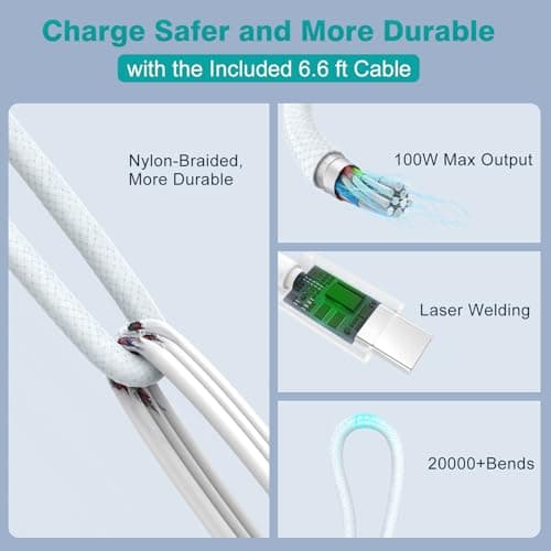 Charger for MacBook Pro 16 14 inch MacBook Air 15 13 inch 2025 2024 2023 2022 2021 2020 2019 M4 M3 M2 M1, Super Compact 100W USB C Laptop Power Adapter, 6.6FT USB-C Braided Cable, Original Quality — view 3