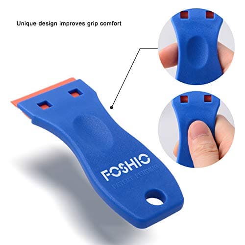 FOSHIO Plastic Razor Blade Scraper Include 2PCS Scraper Tool and 100PCS Blades for Gasket Remover, Labels Decal and Adhesive Remover for Windows and Glass,Blue — view 3
