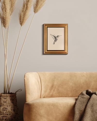VIYYIEA Vintage Gold Framed Wall Art, Sketch Birds Canvas Painting, Cute but Exquisite Wall Decor, No Glass No Glare, Suitable for Bedside Tables, Foyer, Bookshelves,【Hummingbird】-10L x 8W — view 6