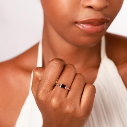 Silvershake 1.1 Ct Natural Octagon Red Garnet January Birthstone 925 Sterling Silver East-West Solitaire Gemstone Promise Ring Size 6 — view 2