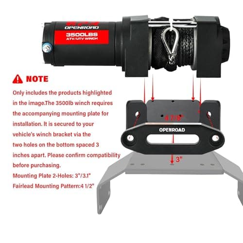 OPENROAD 3500 lb ATV/UTV Winch, Black Heavy Duty 12V Electric ATV Winch Compatible with 3000lb Winch with Wireless Remote Control 7/32"×32' Synthetic Rope Mounting Plate — view 5