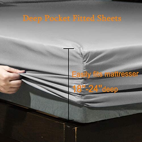 SONORO KATE Bed Sheet Set Super Soft Microfiber 1800 Series Luxury Egyptian Sheets Fit 18-24 Inch Deep Pocket Mattress Wrinkle-6 Piece (Grey, Queen) — view 2