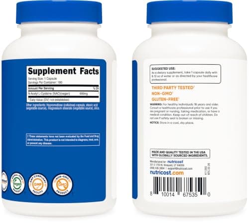Nutricost N-Acetyl L-Cysteine (NAC) 600mg, 180 Capsules — view 5