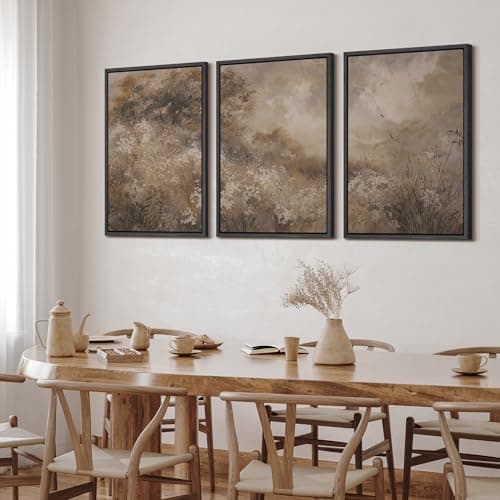 SIGNFORD Framed Canvas Print Wall Art Set Neutral Botanical Meadow Landscape Earth Tone Nature Illustrations Modern Art Relax/Calm for Living Room, Bedroom, Office - 24"x36"x3 Black — view 2