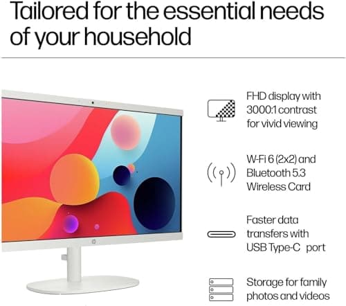 HP 2025 22" FHD All-in-One Desktop Computer • The New Version for Everyday Use • Latest 13th Gen Intel Quad-Core CPU • 8GB DDR5 • 128GB Storage • HDMI • Type-C • Wi-Fi • HD Webcam • Win11 Pro — view 3