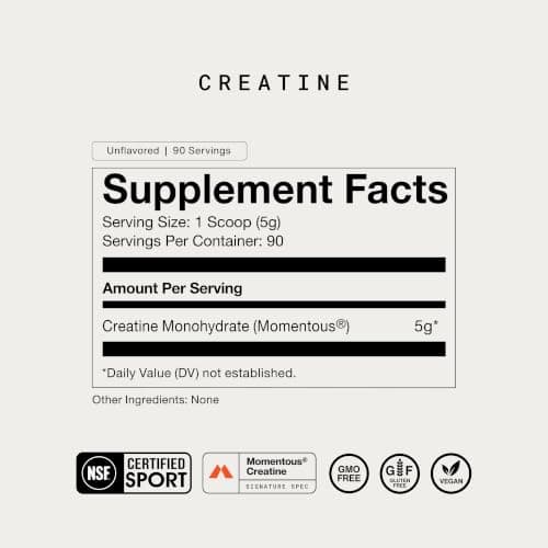 Momentous Creatine Monohydrate Powder - Creatine Powder - Supports Strength, Lean Muscle, & Recovery for Men & Women - NSF Certified for Sport - 5 g per Serving - 90 Servings — view 8