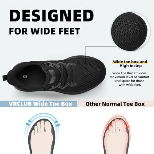 VRCLUB Mens Wide Shoes Slip on Walking Sneakers Breathable Tennis Running Gym Men Comfortable Black Workout Athletic Jogging 13 — view 2