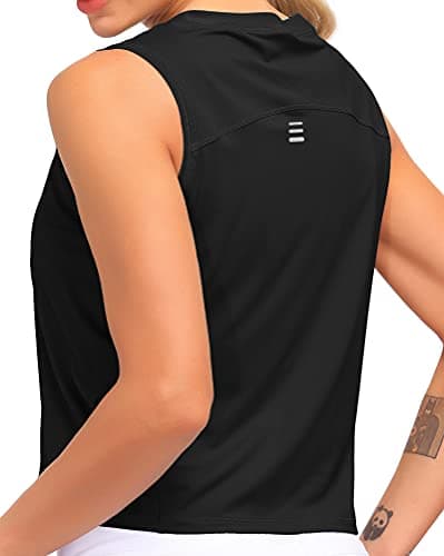 Dragon Fit Athletic Tank Tops for Women Sleeveless Workout Cool T-Shirt Running Short Tank Crop Tops (Large, Black, l) — view 3